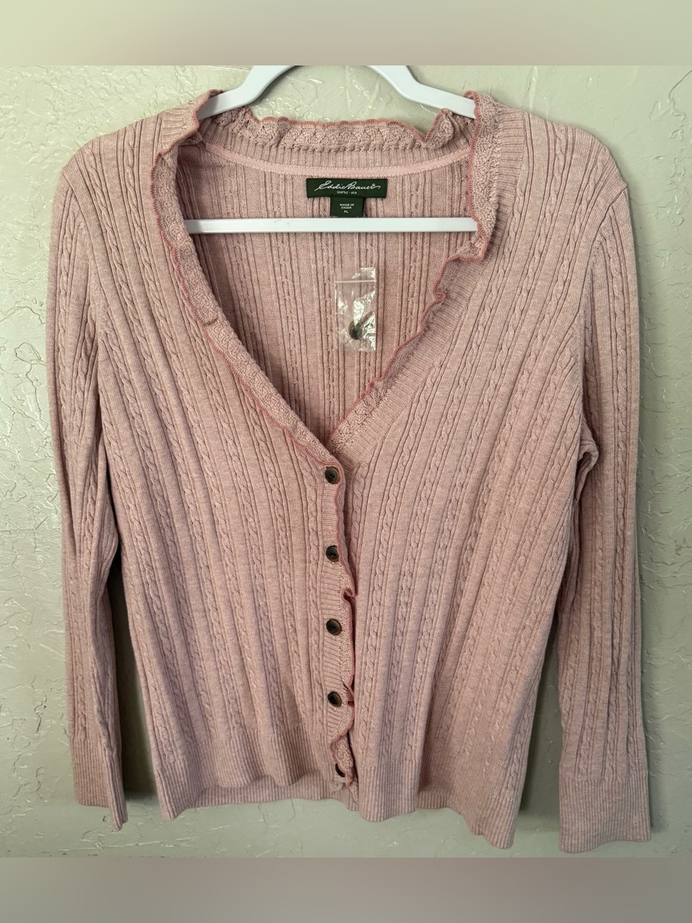 Eddie Bauer Soft Blush Cable Knit Button-Front Cardigan